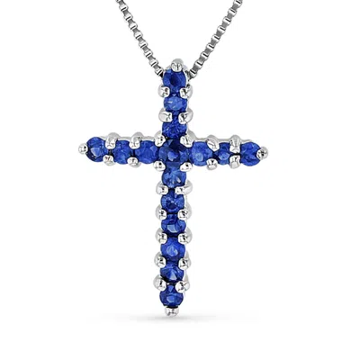 Diana M Jewels 0.32ctw Sapphire Cross Pendant In 14k White Gold In Blue
