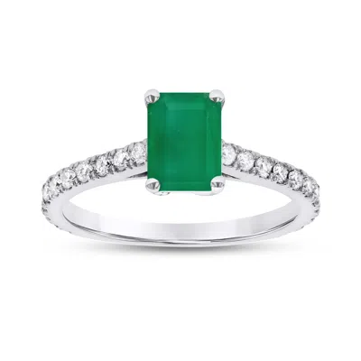 Diana M Jewels 0.36ctw Diamond And Emerald Cut Emerald Engagement Ring In 14k White Gold