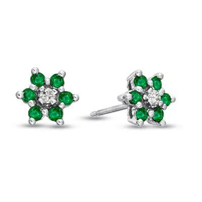 Diana M Jewels 0.48cttw Emerald And Diamond Flower Cluster Earrings In 14k Gold In Green