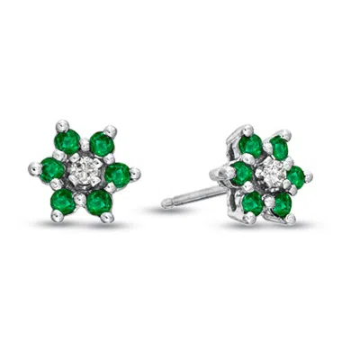 Diana M Jewels 0.48cttw Emerald And Diamond Flower Cluster Earrings In 14k Gold In White