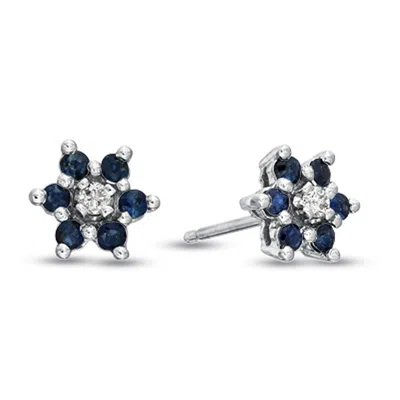 Diana M Jewels 0.48cttw Sapphire And Diamond Flower Cluster Earrings Set In 14k Gold In Blue