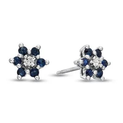 Diana M Jewels 0.48cttw Sapphire And Diamond Flower Cluster Earrings Set In 14k Gold In White
