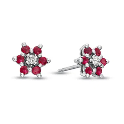Diana M Jewels 0.58cttw Natural Heated Ruby And Diamond Flower Cluster Earring In 14k Gold