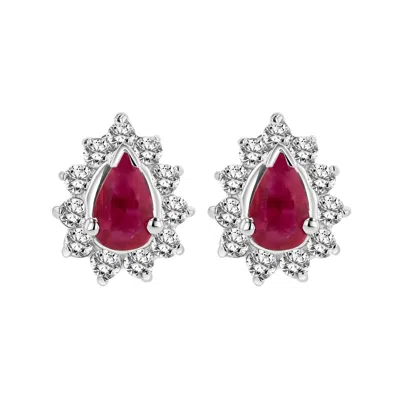 Diana M Jewels 0.80cttw Diamond And Natural Heated Ruby Earring In 14k Gold