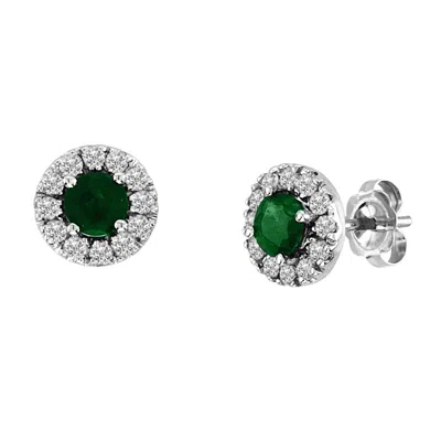 Diana M Jewels 0.88cttw Emerald And Diamond Halo Earrings Set In 14k Gold