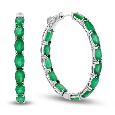 Diana M Jewels 10.50ctw Oval Emerald Hoop Earrings In 14k White Gold In Green