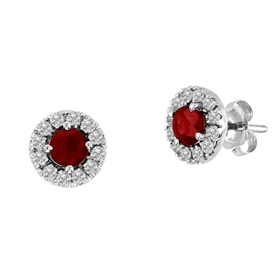 Diana M Jewels 1.05cttw Natural Heated Ruby And Diamond Halo Earring Set In 14k Gold In Metallic