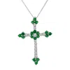 Diana M Jewels 1.10ctw Diamond And Emerald Cross Pendantt In 14k White Gold In White