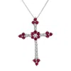 Diana M Jewels 1.10ctw Diamond And Ruby Cross Pendantt In 14k White Gold