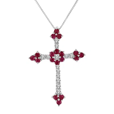 Diana M Jewels 1.10ctw Diamond And Ruby Cross Pendantt In 14k White Gold