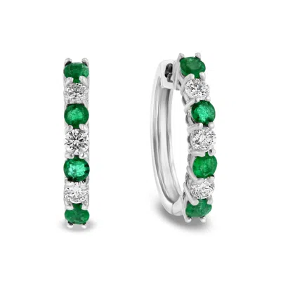 Diana M Jewels 1.15ctw Diamond And Emerald Hoop Earrings In 14k White Gold In Green