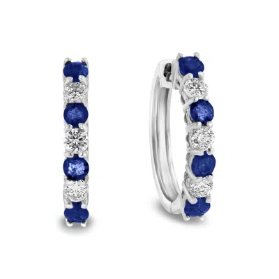 Diana M Jewels 1.15ctw Diamond And Sapphire Hoop Earrings In 14k White Gold In Blue