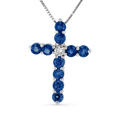Diana M Jewels 1.27ctw Diamond And Sapphire Cross Pendant In 14k White Gold