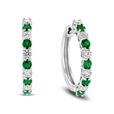 Diana M Jewels 1.35ctw Diamond And Emerald Hoop Earrings In 14k White Gold In Green