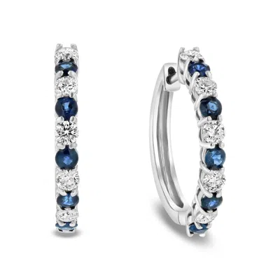 Diana M Jewels 1.35ctw Diamond And Sapphire Hoop Earrings In 14k White Gold In Blue