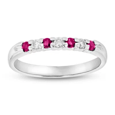 Diana M Jewels 14k Gold Ring 0.27ct Tw Round Diamonds And Natural Heated Rubys Prong Set Band In White