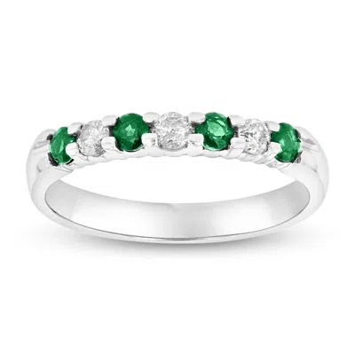 Diana M Jewels 14k Gold Ring 0.35ct Tw Round Diamonds And Emeralds Prong Set Band In Metallic