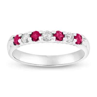 Diana M Jewels 14k Gold Ring 0.35ct Tw Round Diamonds And Natural Heated Rubys Prong Set Band In White