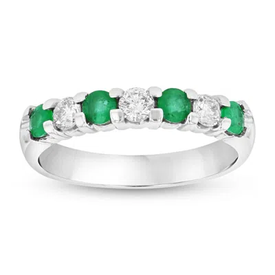 Diana M Jewels 14k Gold Ring 0.78ct Tw Round Diamonds And Emeralds Prong Set Band In White