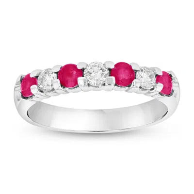 Diana M Jewels 14k Gold Ring 0.78ct Tw Round Diamonds And Natural Heated Rubys Prong Set Band In White
