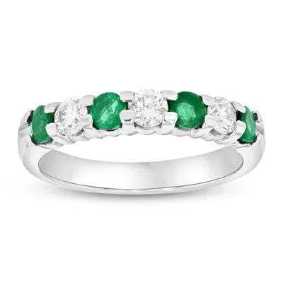 Diana M Jewels 14k Gold Ring 1.00ct Tw Round Diamonds And Emeralds Prong Set Band In Metallic