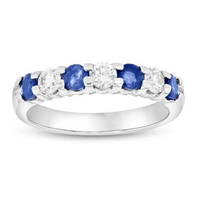 Diana M Jewels 14k Gold Ring 1.00ct Tw Round Diamonds And Sapphires Prong Set Band In Metallic