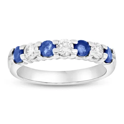 Diana M Jewels 14k Gold Ring 1.00ct Tw Round Diamonds And Sapphires Prong Set Band In White
