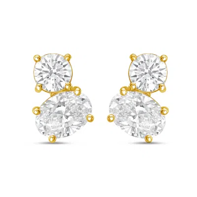 Diana M Jewels 14k Rg Gold 2 Stone Earrings 6.00 Ct In Metallic