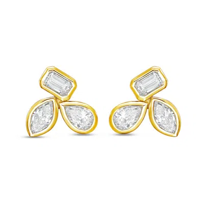 Diana M Jewels 14k Yg Gold 3 Stone Bezel Earrings 4.00 Ct Tw