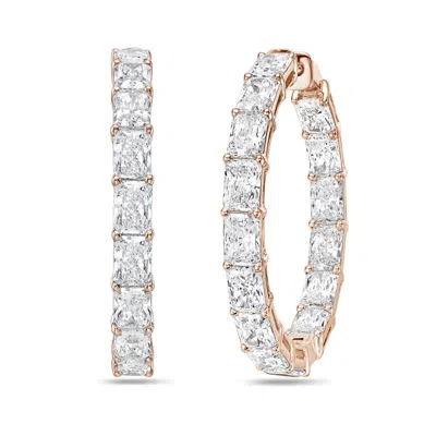 Diana M Jewels 14kt 10cts Gold Lab Grown Radiant Diamond In & Out Hoop Earring, 10cts Of Radiant Shaped Lab Diamond In Metallic