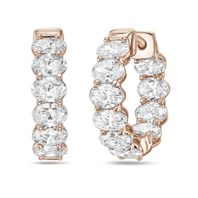 Diana M Jewels 14kt 3cts Lab Grown Oval Diamond Huggie Hoops, Oval Cut, Def Color, Vvs-vs Clarity, Excellent Cut Ro In Metallic
