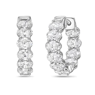 Diana M Jewels 14kt 3cts Lab Grown Oval Diamond Huggie Hoops, Oval Cut, Def Color, Vvs-vs Clarity, Excellent Cut Ro In Metallic