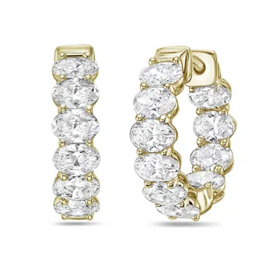 Diana M Jewels 14kt 3cts Lab Grown Oval Diamond Huggie Hoops, Oval Cut, Def Color, Vvs-vs Clarity, Excellent Cut Ro In Metallic