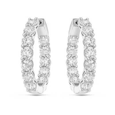Diana M Jewels 14kt 7cts Lab Grown Diamond In & Out Hoop Earring, 7cts Round, 4 Prong Basket Setting, E-f Color, Vv In Metallic
