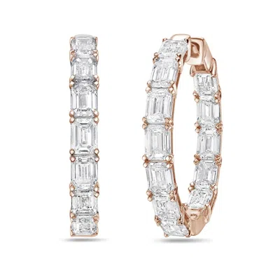 Diana M Jewels 14kt 8cts Lab Grown Emerald Cut Diamond In & Out Hoop Earring, 8cts Of Emerald Cut Diamonds Def Colo In Metallic