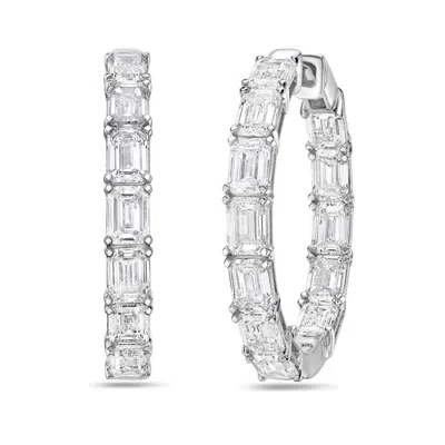 Diana M Jewels 14kt 8cts Lab Grown Emerald Cut Diamond In & Out Hoop Earring, 8cts Of Emerald Cut Diamonds Def Colo In Metallic