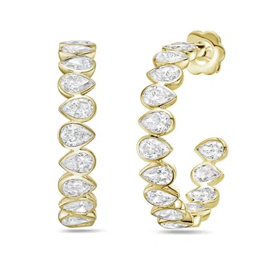 Diana M Jewels 14kt Gold Lab Grown Bezel Pear Shaped Diamond In & Out Hoop Earring 6cts Tw Def Vs Bezel Set Hoop