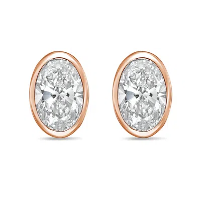 Diana M Jewels 14kt Rose Gold 6.00 Cts Lab Grown Oval Diamond Bezel Studs In Silver
