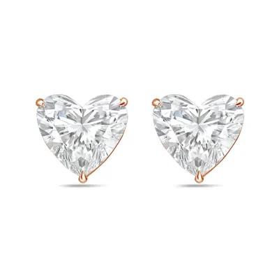 Diana M Jewels 14kt Rose Gold 9.00 Cts Lab Grown Heart Shaped Diamond Studs In Silver