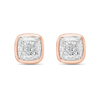 Diana M Jewels 14kt Rose Gold Lab Grown Cushion Cut Studs In A Bezel Setting Weighing 5.00 Cts Tw In Metallic