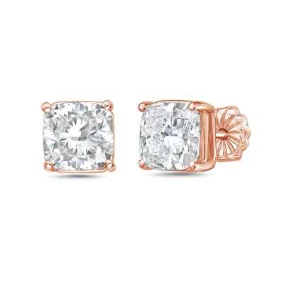 DIANA M JEWELS 14KT ROSE GOLD LAB GROWN DIAMOND CUSHION CUT STUDS WEIGHING 3.00 CTS TW