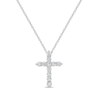Diana M Jewels 14kt White Gold 0.25 Cts Lab Grown Round Diamond Cross Pendant In Metallic