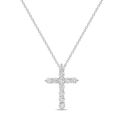Diana M Jewels 14kt White Gold 0.75 Cts Lab Grown Round Diamond Cross Pendant In Metallic