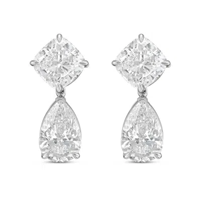 Diana M Jewels 14kt White Gold 12.00 Ct Tw Of Lab Grown Square Cushion And Pear Shape Diamond Earrings In Silver