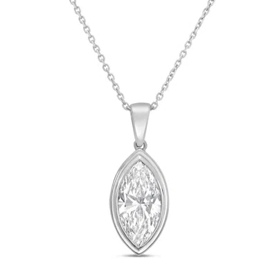 Diana M Jewels 14kt White Gold 15.00 Ct Lab Grown Marquise Bezel With Bail Pendant In Metallic