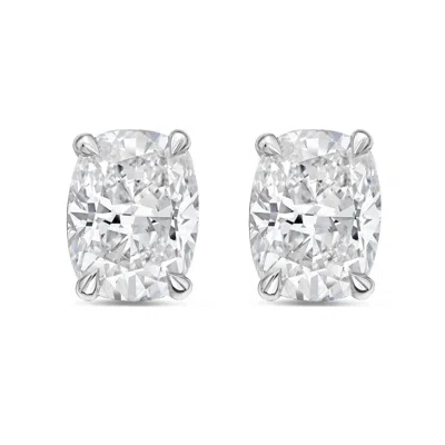 Diana M Jewels 14kt White Gold 2.50 Cts Lab Grown Elongated Cushion Cut Diamond Studs In Metallic