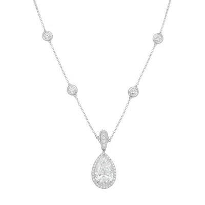 Diana M Jewels 14kt White Gold Lab Grown 2.00 Ct Pear Diamond Halo Pendant With Bail In Metallic