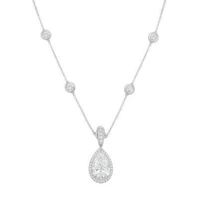 Diana M Jewels 14kt White Gold Lab Grown 3.00 Ct Pear Diamond Halo Pendant With Bail In Metallic