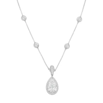 Diana M Jewels 14kt White Gold Lab Grown 12.00 Ct Pear Diamond Halo Pendant With Bail In Metallic