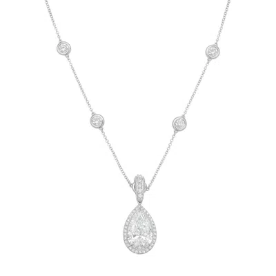 Diana M Jewels 14kt White Gold Lab Grown 9.00 Ct Pear Diamond Halo Pendant With Bail In Silver